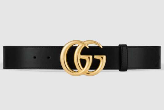 Leather belt with shiny double G buckle