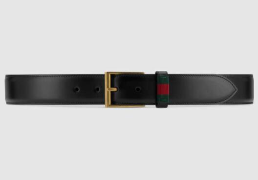 Leather belt with striped web detail