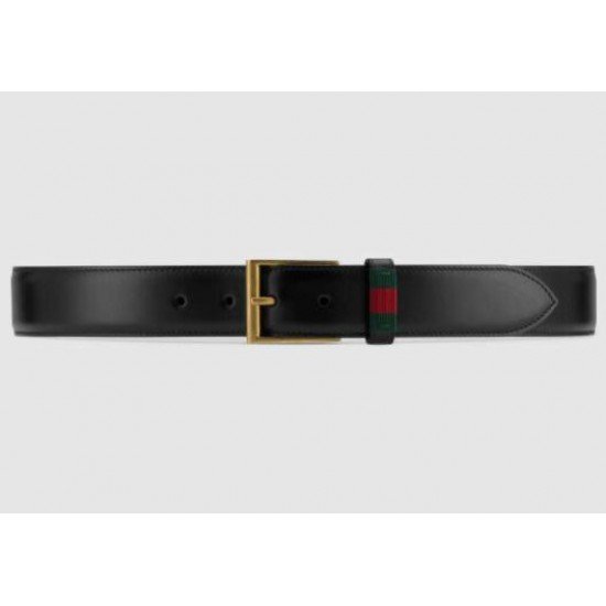 Leather belt with striped web detail