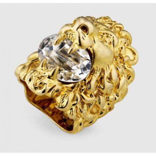 Lion head ring with crystal