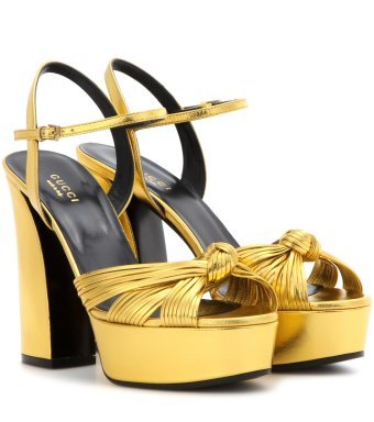 Gucci Metallic leather platform sandals Gold