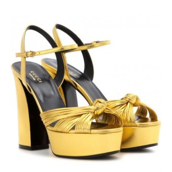 Gucci Metallic leather platform sandals Gold