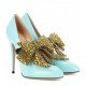 Glossed-leather pumps with detachable embellishment Green
