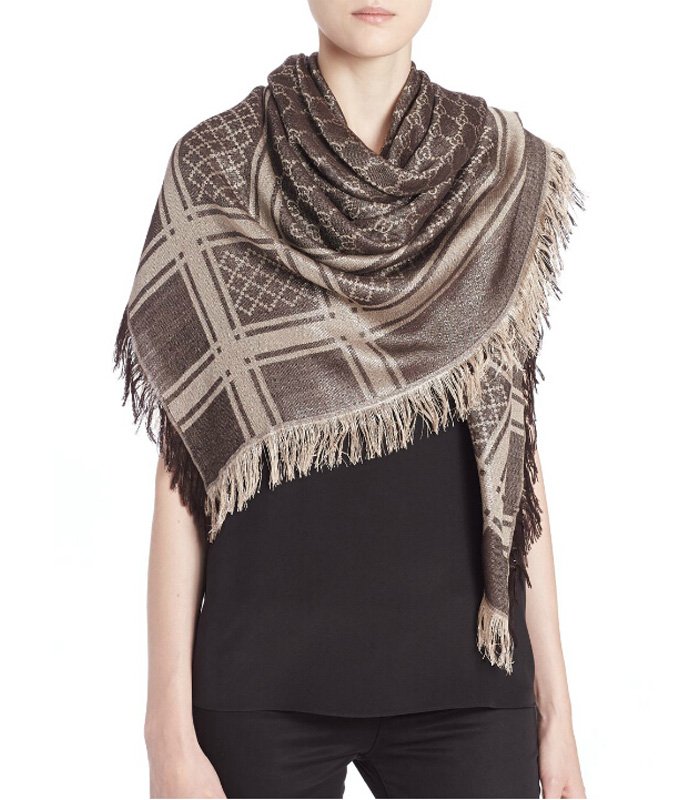 GG Metallic Pattern Shawl Natural-Brown