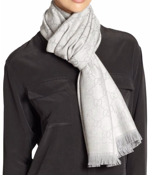 GG Pattern Wool Scarf Grey N408762821428