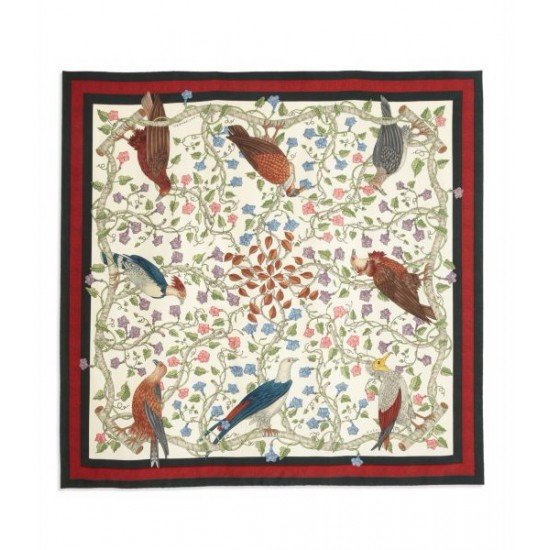 Gucci Condor-Print Silk Foulard Scarf Red-Multi