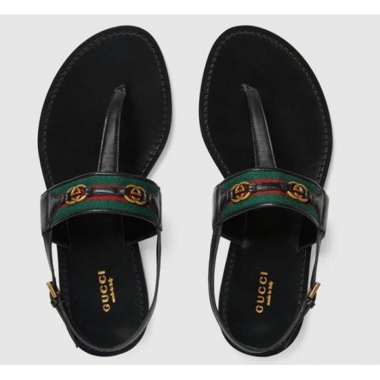 GG webbing leather flip flops sandals