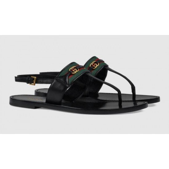 GG webbing leather flip flops sandals