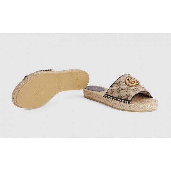 Women GG Quilted Canvas Straw Sandals 620120