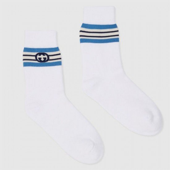 Interlocking double g stripe cotton socks