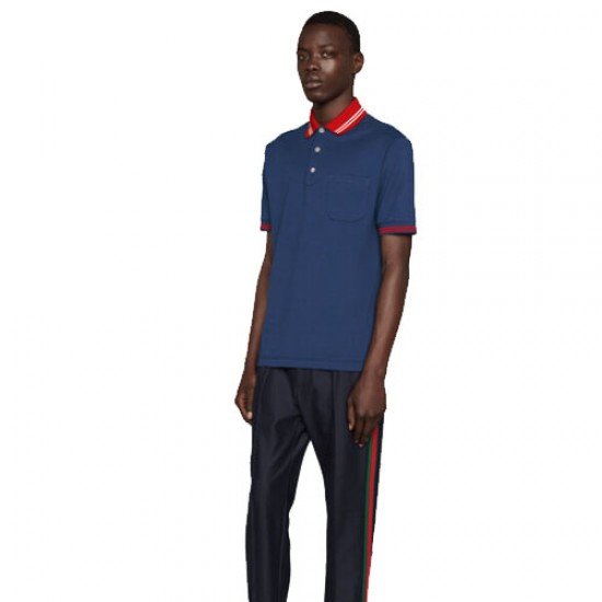 GG pique polo shirt blue red