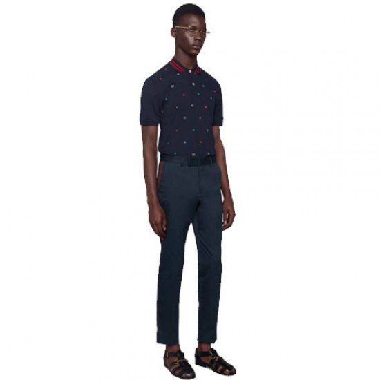 Gucci Embroidered Polo Shirt Navy