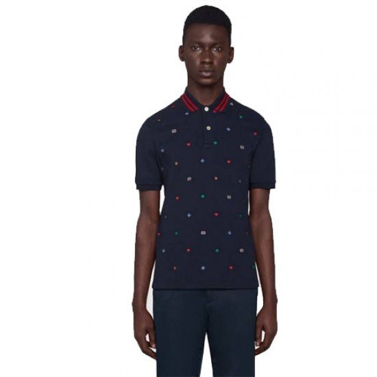 Gucci Embroidered Polo Shirt Navy