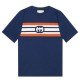 Interlocking GG Stripe Print T-Shirt Blue