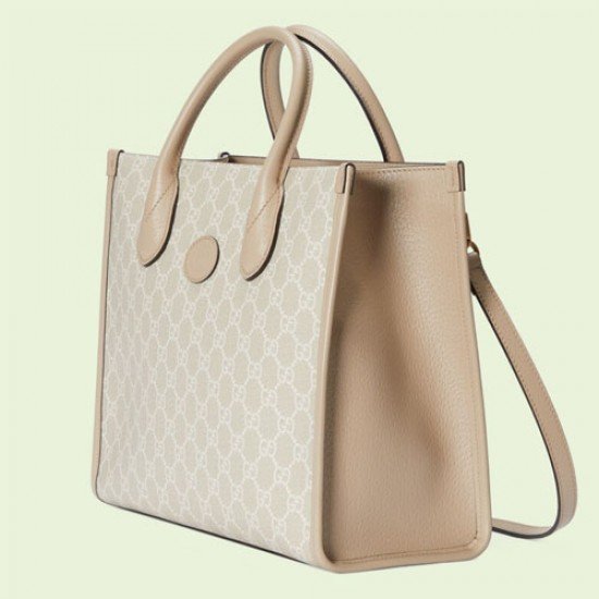 Interlocking GG Small Tote Beige White