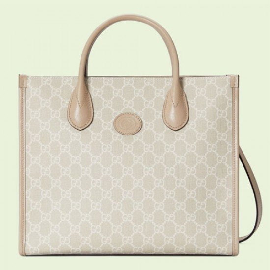 Interlocking GG Small Tote Beige White