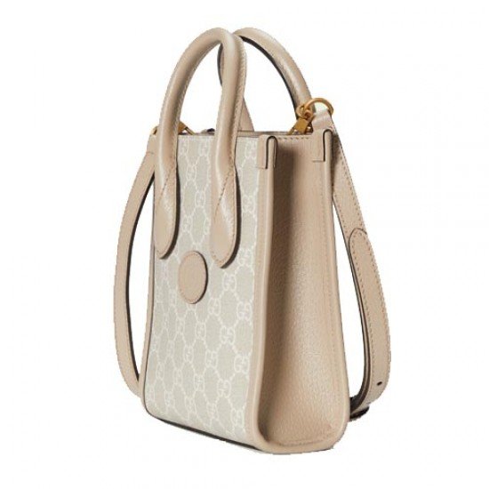 Interlocking GG Mini Tote beige white