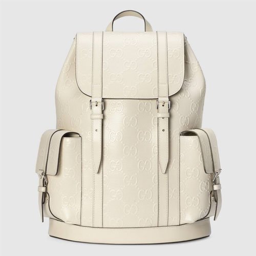 GG Print Embossed Backpack White