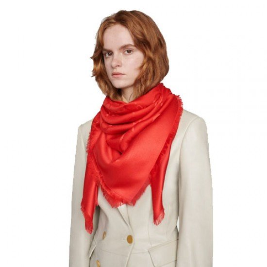 GG Jacquard Silk Wool-Blend Cape Red