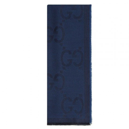 GG wool jacquard scarf navy blue