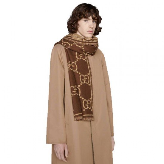 GG wool scarf brown