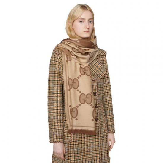 GG wool jacquard scarf brown