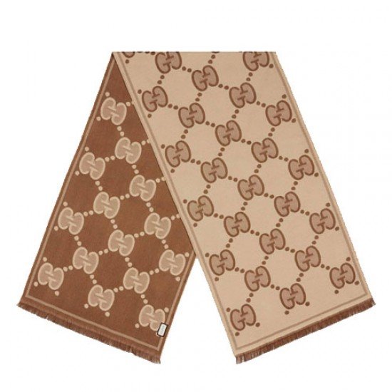 GG wool jacquard scarf brown