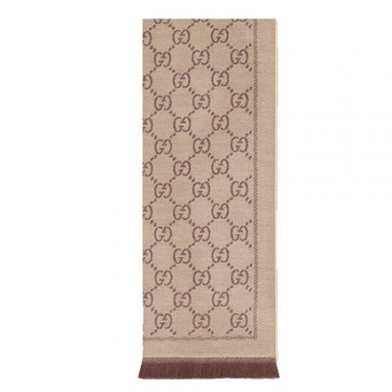 GG Jacquard Pattern Knit Scarf Brown