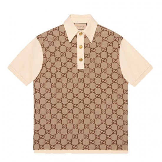 GG Motif Silk Cotton Jacquard Polo Shirt