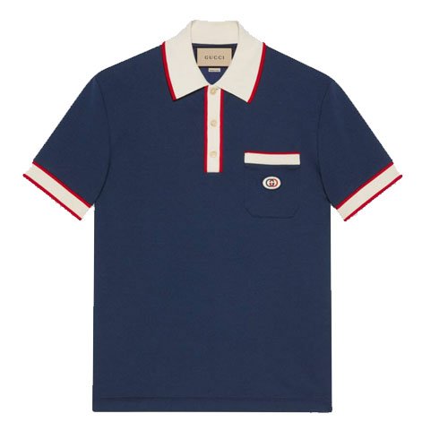 Navy blue GG beaded cotton Polo shirt