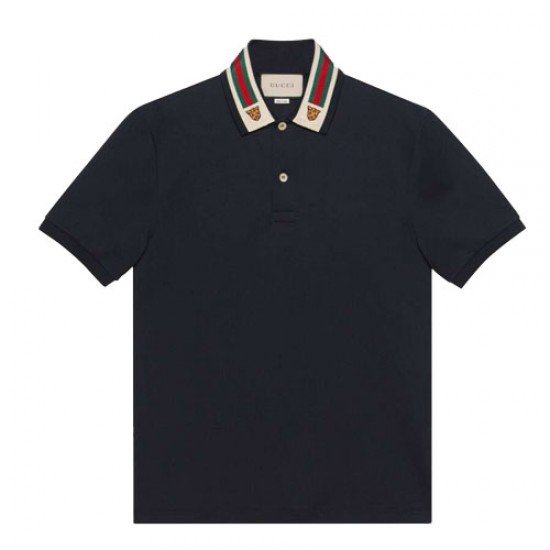 Striped webbing Tiger Head Polo Shirt Blue