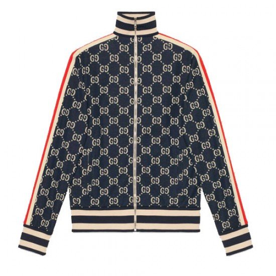 GG Jacquard Cotton Jacket Navy Blue