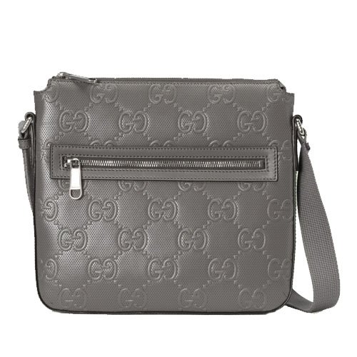 GG print embossed messenger bag grey