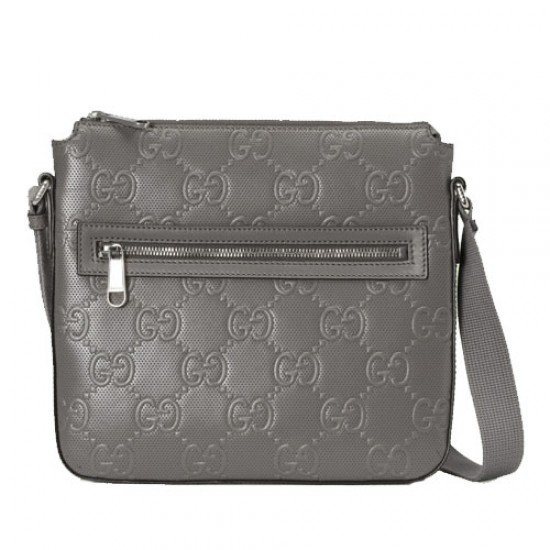 GG print embossed messenger bag grey