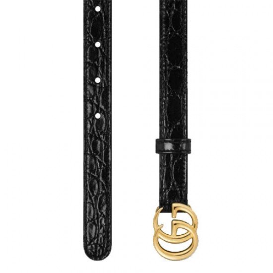 Shiny GG  Crocodile Leather Belt Black