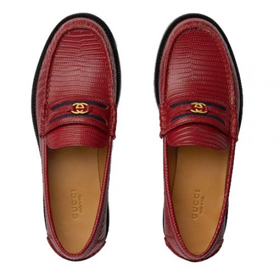 Interlocking GG Lizard Leather Loafers