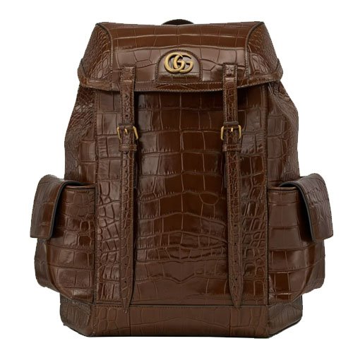 Crocodile backpack with Double G brown