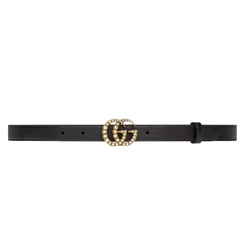 Leather belt with pearl Double G buckle