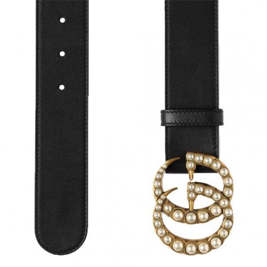 Leather belt with pearl Double G