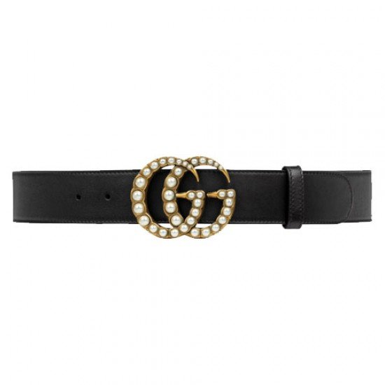 Leather belt with pearl Double G