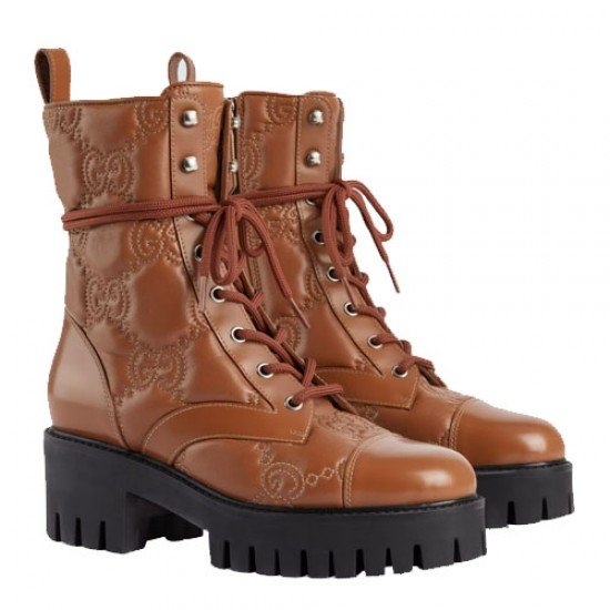 Women GG Quilted Lace-Up Boots