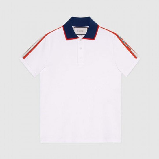 Cotton polo with Gucci stripe white