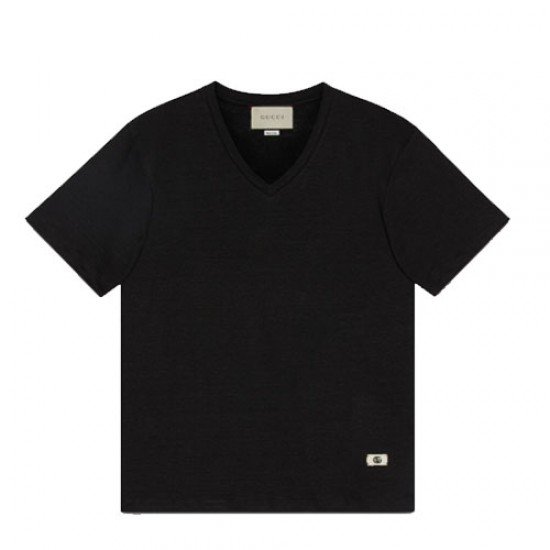 Linen V-neck T-shirt with Double G