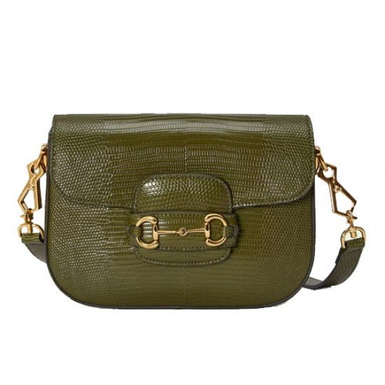 Gucci Horsebit 1955 GG mini lizard green