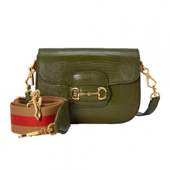 Gucci Horsebit 1955 GG mini lizard green