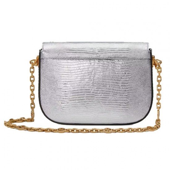 Gucci Horsebit 1955 lizard mini bag silver