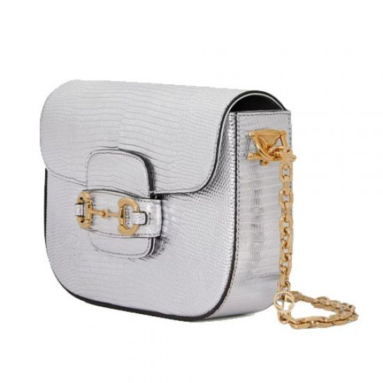 Gucci Horsebit 1955 lizard mini bag silver