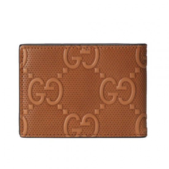 GG embossed bi fold wallet brown