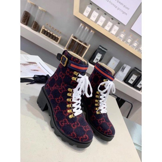 Ankle Blue Red GG Wool  Boots