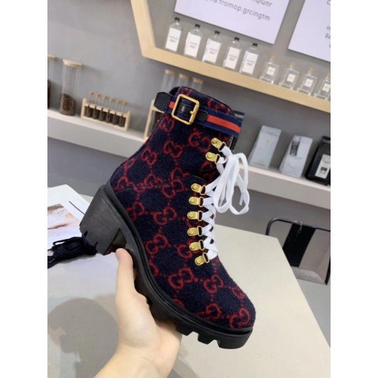 Ankle Blue Red GG Wool  Boots